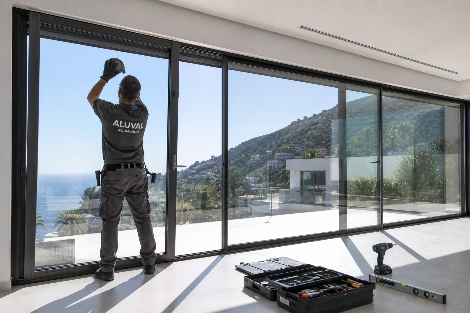 Instalación de cerramiento de aluminio con vistas al mar — Aluminios Antonio Canales